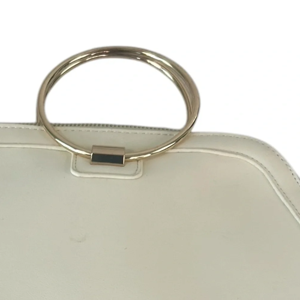 IMAN Gold Ring Handles Ivory Bag Global Chic Preppy Purse Handbag